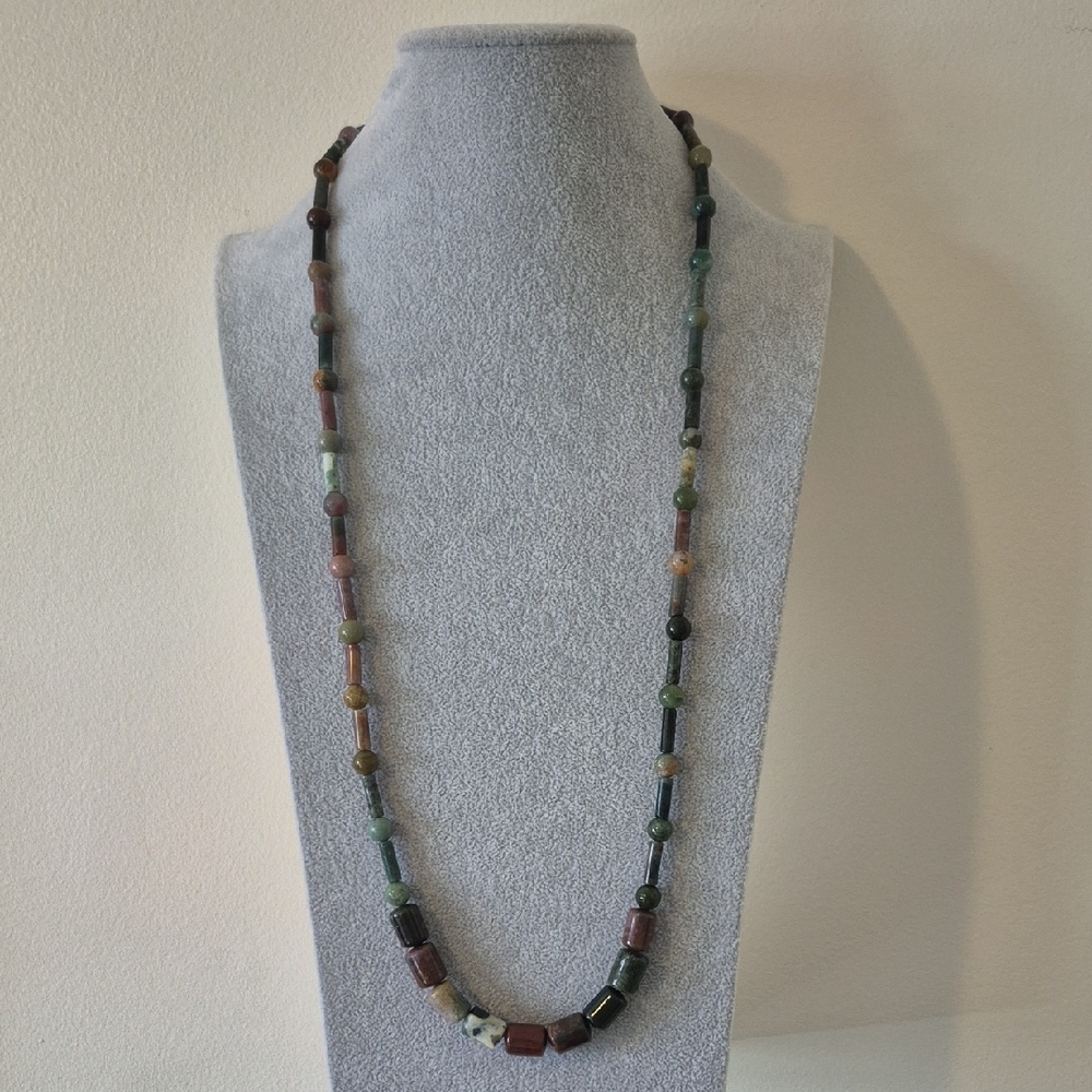 Indian Agate Necklace 17"(34") All NATURAL STONE. Braclet 7"